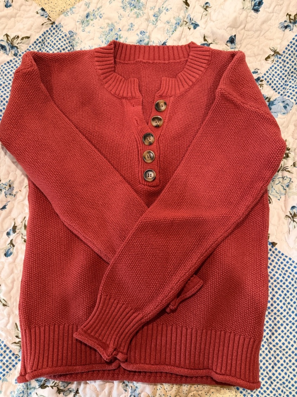 Amazon Classic Button Henley Sweater - brick red